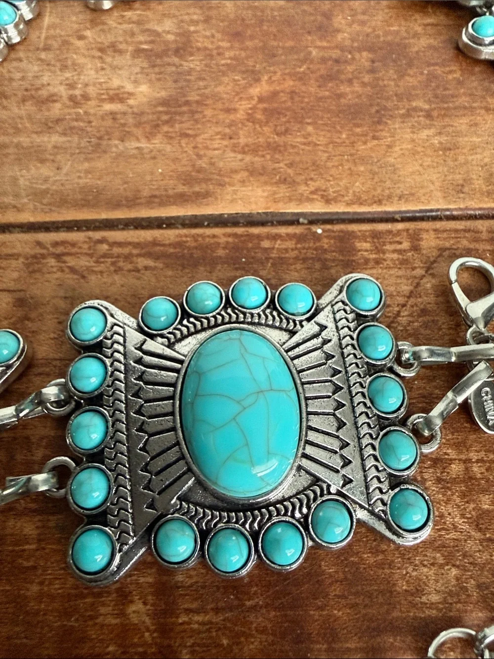 Turquoise Stone Statement Chain Belt- Silver-Tone Accents